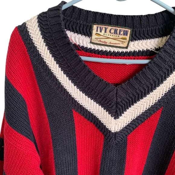 Vintage Ivy Crew Classics Stripe Sweater V-Neck Chunky Adult Size XL - Picture 2 of 6
